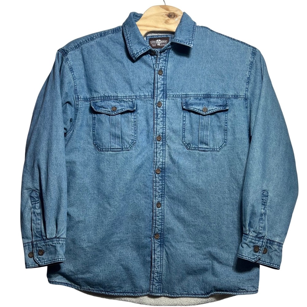 Levi Strauss Mens XL Sherpa Lined Denim Shirt Jacket Blue Cotton Button Down